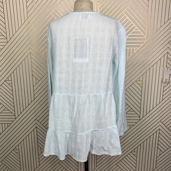 Wrap London Button Front Peplum‎ Linen Top Blouse in Mint Blue Size US 8 - Picture 7 of 12